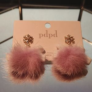 Pink Fluffy Snowflake Earrings